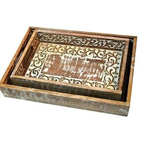 Luxury <b>Walnut</b> Wood Serving Tray with Gold Metal Handles Large Rectangular Decorative Ottoman Tray for <b>Coffee</b> <b>Table</b> Food Drinks - Product Image 6