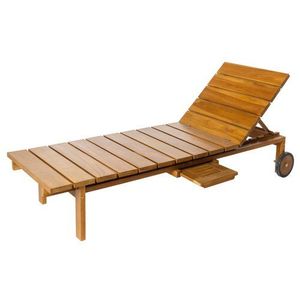 Chaise longue réglable en teck massif avec roulettes, design moderne, coussins résistants aux UV inclus, mobilier de patio pour piscine et resort - Product Image 4