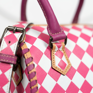 Bolso Mini Speedy de Lujo, Deportivo y Duradero, con Correa Doble y Patrón de Diamantes a Cuadros en Color Blanco, 100% Cuero Genuino - Product Image 4