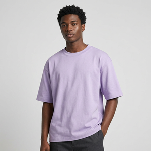 Men's Oversized Solid <b>Purple</b> Short Sleeve O-Neck <b>T</b>-<b>Shirt</b> Casual 100% Cotton Jersey Knitted Plain Dyed Fit - Product Image 4