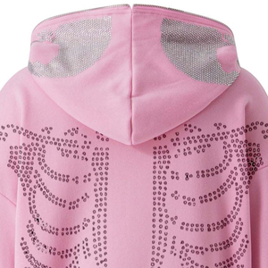 Sweat à capuche rose surdimensionné avec fermeture éclair intégrale, style streetwear Y2K, squelette en strass, gothique, punk, Harajuku, unisexe - Product Image 6