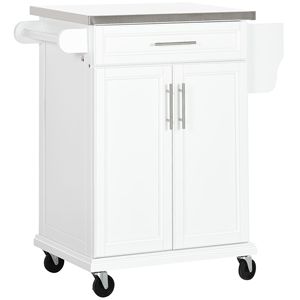 Carrello da Cucina Moderno in Metallo con Piano in Acciaio Inox, Ripiani Regolabili, Costruzione in MDF e PVC, Bianco - Product Image 1