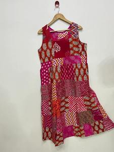 เดรสผ้าฝ้ายปะติดสีสันสดใส สไตล์โบฮีเมียนอินเดีย แขนกุด ใส่สบายๆ สำหรับฤดูร้อน ฟรีไซส์ - Product Image 4