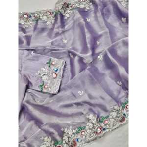 Sari de soirée violet Sai Creation avec broderie, travail de codage et de paillettes, taille M - Product Image 4