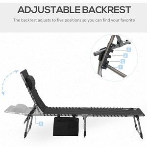 <b>Lightweight</b> Brown Folding Chaise Lounge Chair 5-Level Adjustable Backrest Pillow Modern <b>Iron</b> for Outdoor Garden Sunbathing - Product Image 4