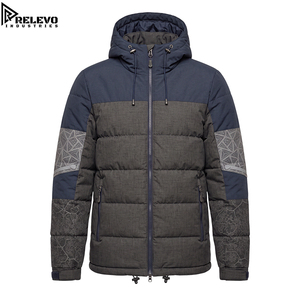 Veste matelassée isolante de haute qualité pour homme, bleu marine et anthracite, manteau d'hiver robuste pour l'extérieur avec patchs géométriques sur les manches - Product Image 1