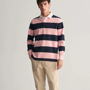 <b>Men's</b> Long Sleeve Knitted <b>Polo</b> <b>Shirt</b> Regular Fit Preppy Style Pink Navy Color Blocked Casual Design <b>polo</b> <b>shirts</b> - Product Image 1
