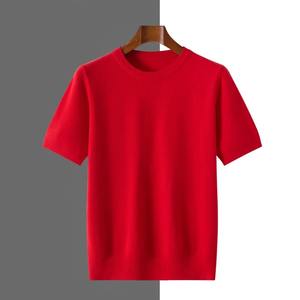 2026 Spring/Summer New Round Neck Short Sleeve Men Wool Knitted T-shirt Loose <b>Large</b> Sweater Casual Ringer Outerwear Solid Color - Product Image 5