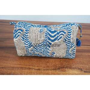 Ensemble de trousses de voyage durables en coton à motif pompon avec fermeture éclair - Écologiques, réutilisables, petite taille, pour rangement de maquillage - Product Image 4