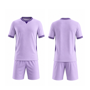 Conjunto de uniforme de fútbol color lavanda púrpura, el más vendido, con ribete violeta oscuro y blanco, uniforme de fútbol sublimado - Product Image 3
