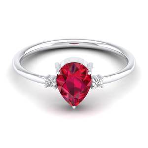 โรงงาน REYES ขายตรง แหวนหมั้นเพชรโมอิสซาไนต์ทองคำแท้ 14K รูปทรงลูกแพร์ 1 กะรัต ประดับพลอยทับทิม - Product Image 5