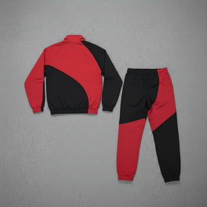 Conjunto Deportivo Unisex de Alta Calidad en Rojo y Negro con Bloques de Color, Sudadera con Cremallera de Manga Larga y Pantalones Deportivos para Otoño, Corte Regular para Adultos - Product Image 2