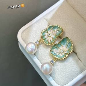 Pendientes Largos de Estilo Chino, Diseño de Hoja de Loto con Pintura al Óleo, Lujo Ligero y Versátil para Mujer - Product Image 5