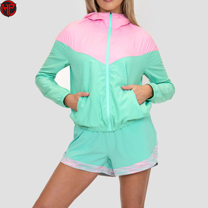 Conjunto Deportivo Cortavientos Color Block para Mujer, Chaqueta y Pantalones Cortos Ligeros, Transpirables e Impermeables para Correr - Product Image 1