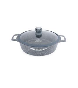 Casserole peu profonde antiadhésive premium avec revêtement en granit, couvercle en verre à bords en silicone et base à induction - Product Image 3