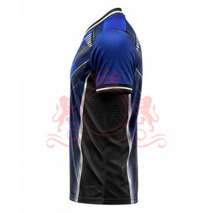Maillot de football pour homme à motif géométrique bleu, manches courtes, col en V, polyester respirant, coupe athlétique, toutes saisons - Product Image 2