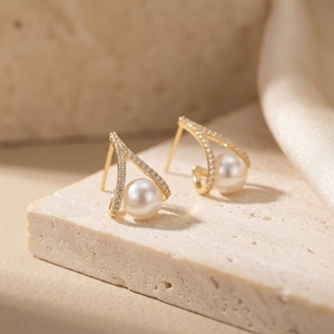 Nouveaux best-sellers : boucles d'oreilles en diamants et perles de culture, boucles d'oreilles simples et élégantes - Product Image 5