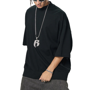 100% Cotton Jersey 240gsm Heavyweight <b>Drop</b> Shoulder Boxy Classic Loose Fit Neck Men's Street Wear T-shirt Triple Needle - Product Image 5