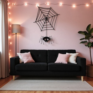 Metal Hanging Spider Web Decor Halloween Accent with Durable Iron Design Perfect for Walls Windows Parties and Spooky Displays - Product Image 1