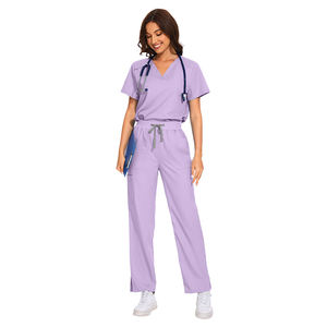 Ensemble de blouses médicales unisexes à manches courtes en tricot de qualité supérieure, col en V, pantalon cargo droit, uniforme médical, logo personnalisé - Product Image 4