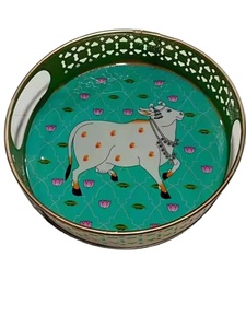 Magnifique plateau en métal imprimé, cadeau de retour indien, plateau de panier, cadeau de mariage et de pendaison de crémaillère, décoration de la maison, cadeau de Diwali - Product Image 5