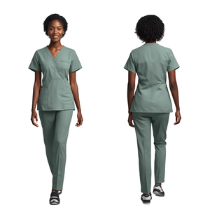 Uniforme Médico Moderno para Mujer, Estilo Envolvente, Color Verde Salvia - Product Image 4