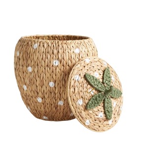 Strawberry Water Hyacinth Storage <b>Basket</b> <b>with</b> <b>Lid</b> Woven Fruit Shaped Toy Organizer Bin Cute Nursery Room Hamper - Product Image 2