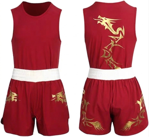 Red Unisex Kung Fu One-Piece Suit With Gold <b>Dragon</b> Print Breathable Polyester Martial <b>Arts</b> Wear Adult Regular Fit - Product Image 1