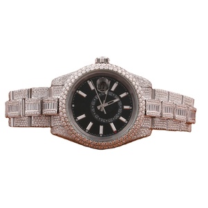 Mejor calidad de lujo banda de acero movimiento de cuarzo cara negra reloj zafiro VVS Baguette Moissanite relojes diamante resistente al agua - Product Image 1