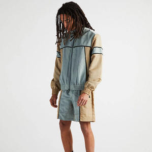 Ensemble de survêtement pour homme avec blocs de couleur, manches longues, fermeture éclair, col à capuche, respirant, 100% coton biologique, décontracté pour l'hiver - Product Image 1