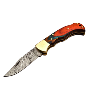 Cuchillo Plegable Hecho a Mano con Hoja de Acero de Damasco y Mango de Madera Roja, Cuchillos de Bolsillo para Acampar, Cazar, Actividades al Aire Libre y EDC - Product Image 1