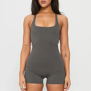 Mono Deportivo sin Costuras para Mujer, Cuello Cuadrado, Halter, Sin Mangas, Color Sólido, Corto, para Gimnasio, Yoga, Correr - Product Image 3