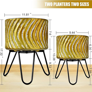Metal Plant <b>Pots</b> with Stand Set of 2 <b>Large</b> Modern Planters Metal Handmade Flower <b>Pots</b> with Drainage Holes Indoor Outdoor Planter - Product Image 2