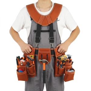 <b>Carpenter</b> <b>Tool</b> Belt With Suspenders Brown Leather Construction <b>Tool</b> Harness With Multiple Pockets For <b>Tools</b> And Equipment - Product Image 6