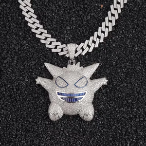 Colgante de Monstruo de Dibujos Animados con Incrustaciones de Moissanita Azul en Ojos y Boca, Acabado Plateado, Joyería Personalizada Estilo Hip Hop para Hombre - Product Image 1