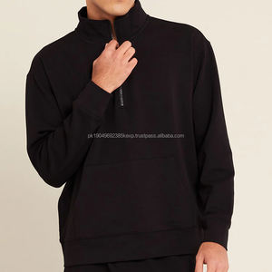Sweat-shirt en coton bambou pour hommes Pull demi-zip Sweat-shirt en molleton bio pour hommes Quarter Zip Sweats à capuche unisexe Pulls pour hommes - Product Image 3