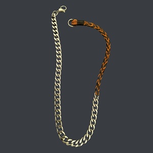Collar con Eslabones Trenzados - Cadena de Acero Inoxidable Chapada en Oro con Cuerda de Cuentas Marrón Oscuro para Hombres y Niños, 17 Pulgadas - Product Image 4