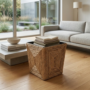 Natural Banana Bark Trash Bin <b>Square</b> Waste <b>Basket</b> Inner Liner Concentric Weave Paper Rubbish Can Setup Decor Pure Art Room Desig - Product Image 4