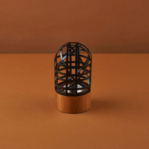Modern Black Metal Cage Incense Burner Wooden Base Luxury Geometric Bakhoor Holder Industrial Style <b>Oud</b> <b>Diffuser</b> - Product Image 1