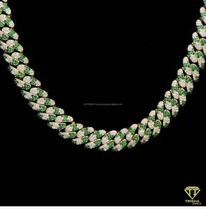 High Shine <b>Cuban</b> <b>Link</b> <b>Chain</b> Necklace Green White Stones Moissanite Diamond Iced Out Jewelry for Stylish Looks - Product Image 1