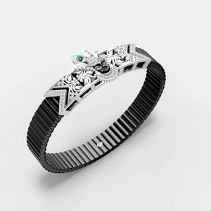 Bracelet en argent noir avec motif Lord Krishna en moissanite, bijou spirituel divin, pièce de joaillerie fine et audacieuse - Product Image 1