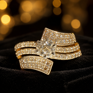 Luxury <b>Gold</b> <b>Cocktail</b> <b>Ring</b> With Round Brilliant Cut Diamond Pave Setting Floral Cluster Design For Women Wedding Jewelry - Product Image 3