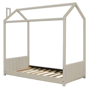 Letto a capanna in velluto beige per bambini, design elegante, in legno, misura Twin - Product Image 5