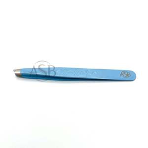 Pinzas de Punta Inclinada Azul Bebé con Corazón en las Mangos, Acero Inoxidable, Impresión de Logotipo Personalizado, Pinzas Profesionales para Cejas - Product Image 1