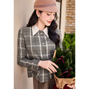 Chaqueta Elegante a Cuadros para Mujer, con Cuello en Contraste Desmontable, Manga Larga, Estilo Shacket, Otoño Invierno, Diseño Personalizado SELENE - Product Image 3