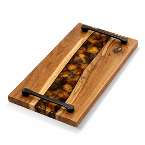 Ensemble de plateaux de service ovales en bois de petite taille avec poignées pour le thé, le café, les bougies, la décoration à la maison et dans les restaurants - Product Image 4