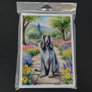 Whimsical A7 tamaño 5x7 Paquete de 8 tarjetas de nota en blanco con sobres Afghan Hound Spring Garden tarjetas de felicitación - Product Image 3