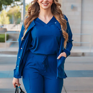 Ensemble de blouses médicales roses pour femmes avec veste bleue en tissu polyester/nylon/micro-stretch, prêtes pour la détection des aiguilles, uniformes d'hôpital - Product Image 3