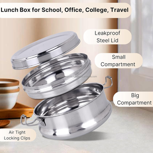 School <b>Lunch</b> <b>Box</b> Sets Stainless Steel Dual Tier 2 Compartments Leak Proof Locking 500ml Capacity Lightweight Manufacturer - Product Image 4