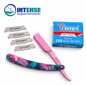 Rasoir professionnel à lame droite noire pour le rasage de la barbe avec boîte de 100 lames de rasoir - Product Image 1
